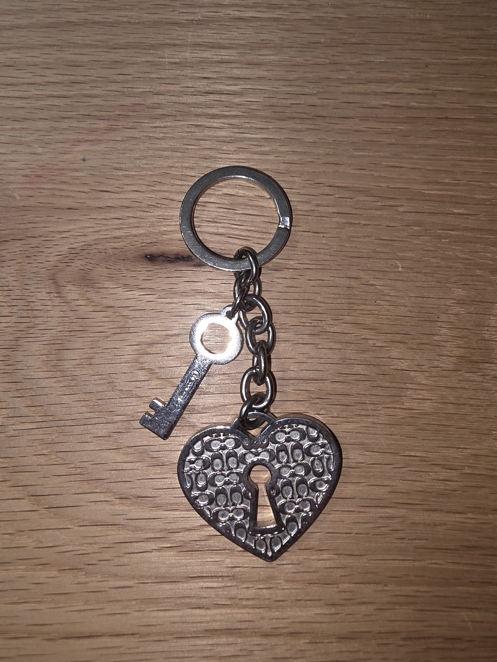 Coach Silver-Tone Heart Lock & Key Keychain
